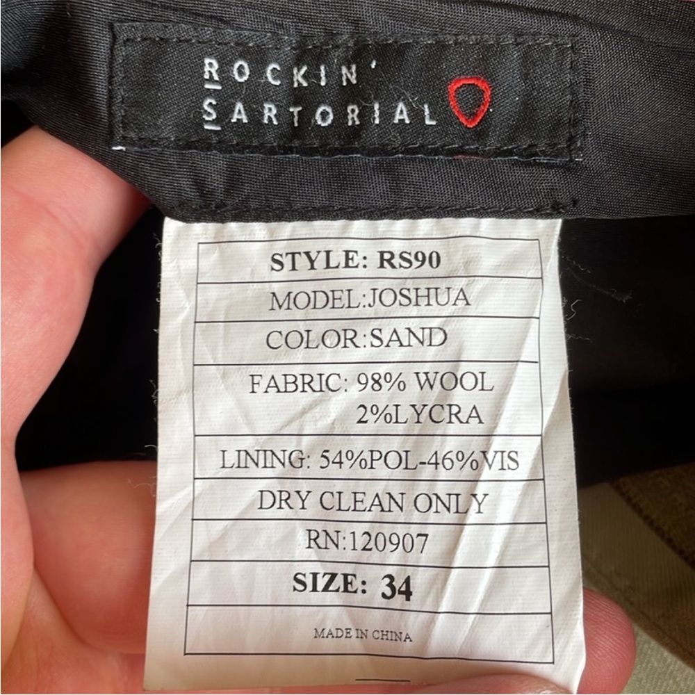 Rockin Sartorial Mens Suit and Pants Sand Size 40 Regular - Picture 8 of 10